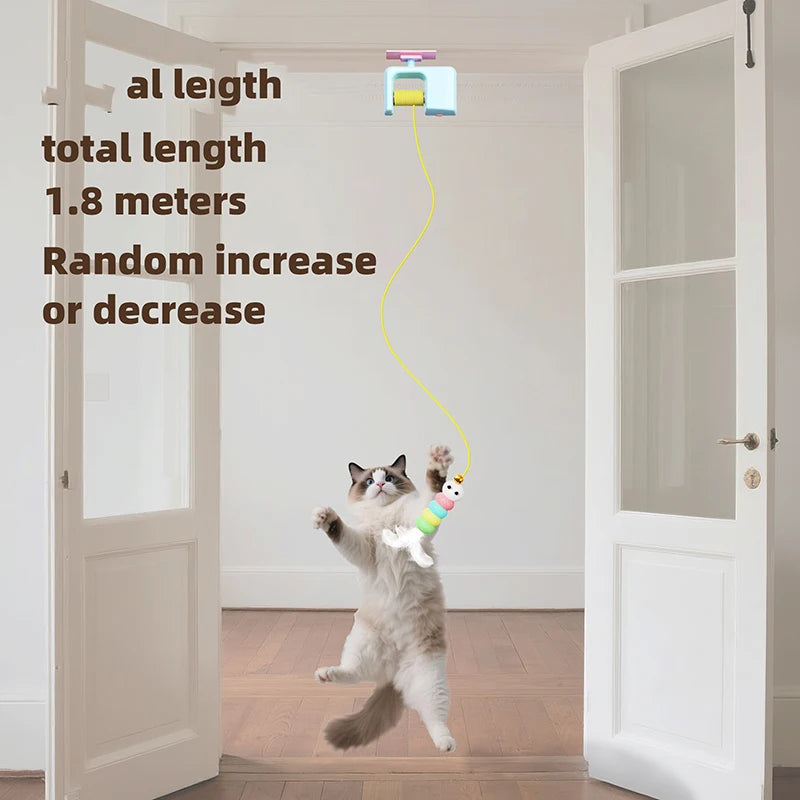BOOTEELY Interactive Hanging Cat Retractable String RechargeableToys for Indoor Kittens and Bored Adult with 3 Flying Feathers