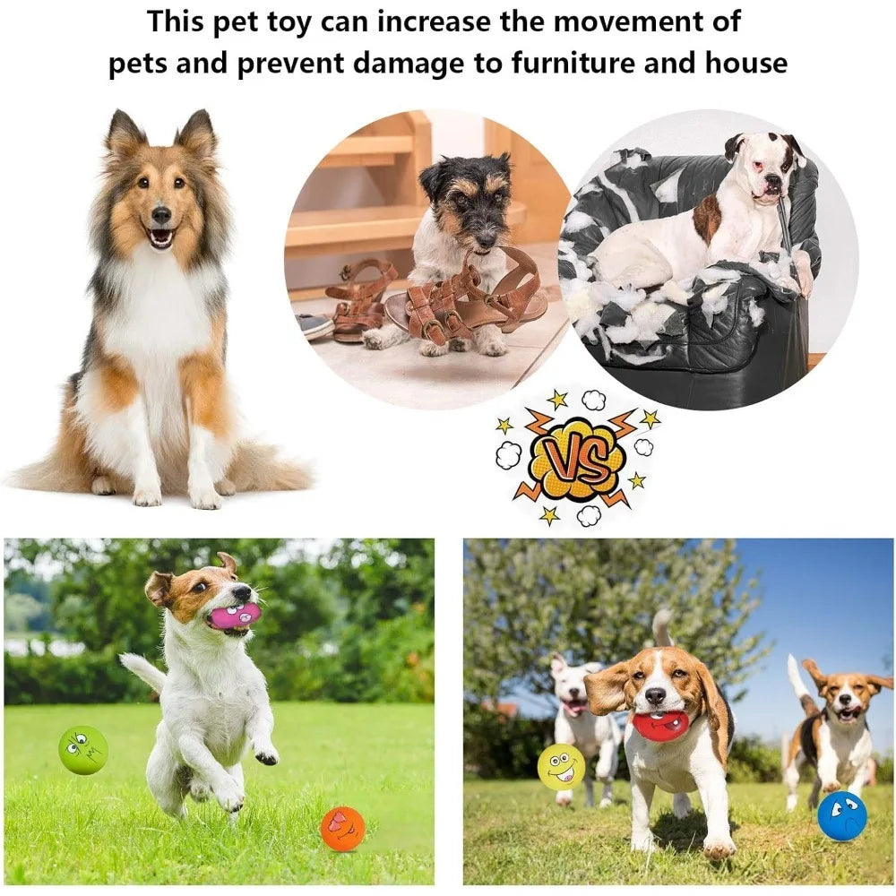 6 Pack Non-Toxic Squeaky Latex Dog Toys, Cute Emoji Dog Balls, Soft Interactive Chew Toys for Small Medium Dogs Puppies, Teeth C
