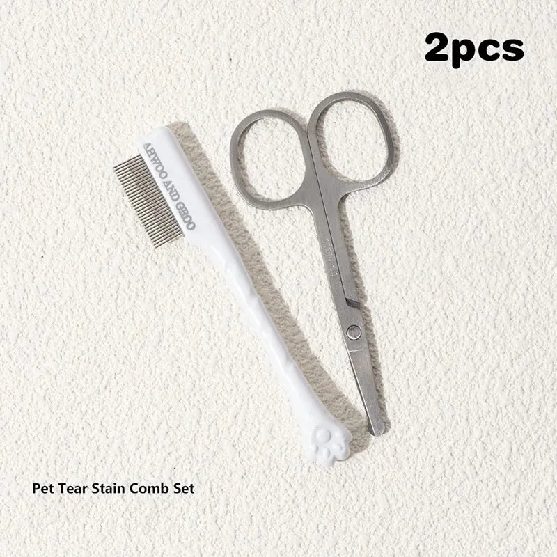 Pet Facial Cleaning Comb Set Remove Tear Stain Eye Droppings Cat Claw Comb Dog Hair Trimmer Scissors Pet Cleaning Accessories