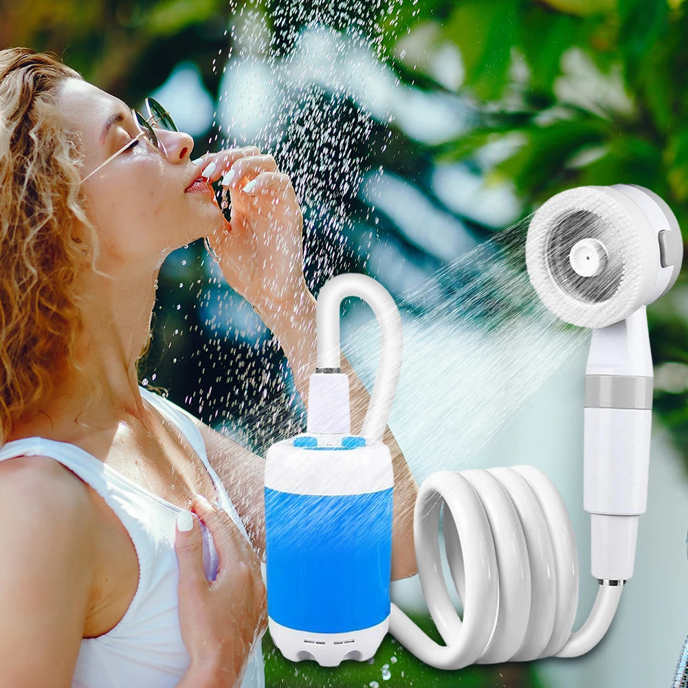 Electric Shower Pump Rechargeable Outdoor Camp Pump Portable Outdoor Shower Head Sprayer for Hiking Car Wash Pet Cleaning