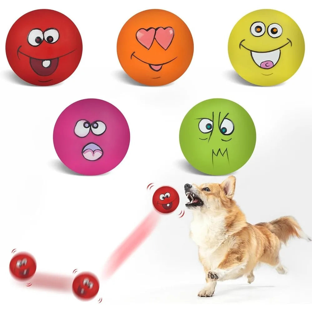 6 Pack Non-Toxic Squeaky Latex Dog Toys, Cute Emoji Dog Balls, Soft Interactive Chew Toys for Small Medium Dogs Puppies, Teeth C