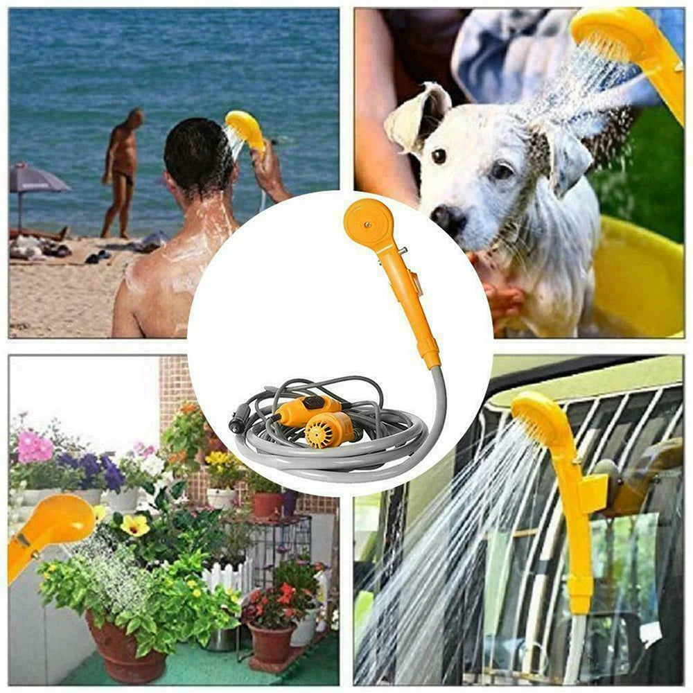 Portable Camping Shower 12V Pump Hiking Travel Outdoor Electric Bath Show with 20L Bucket Plant Watering Car Washer Pet Cleaning