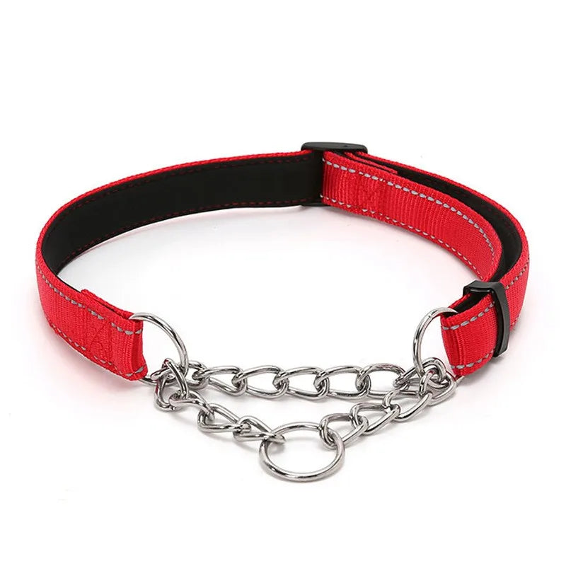 Stainless Steel Chain Martingale Collar Adjustable Dog Chain Reflective Nylon Fabric Pet Collars For Small Medium Large Dogs