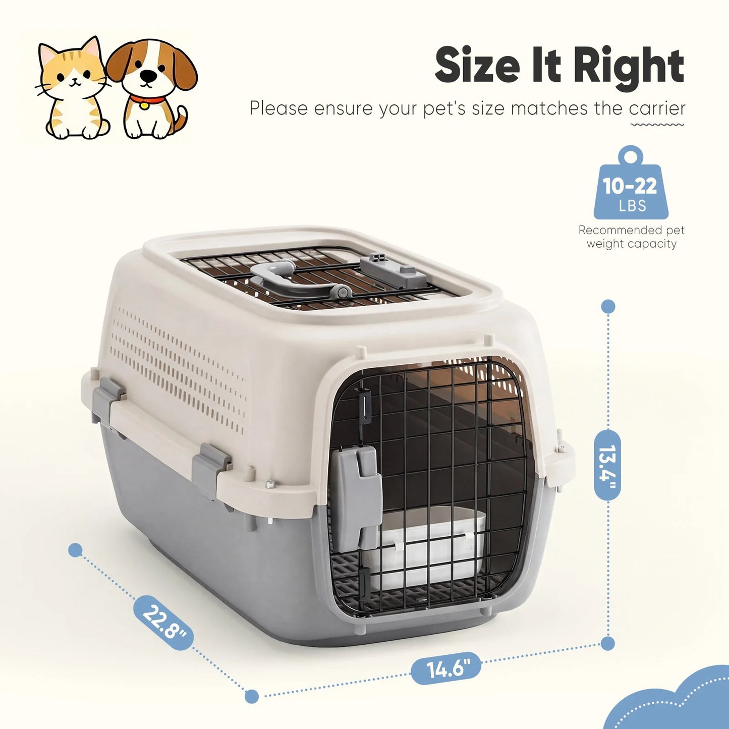 JHK 23Inch Pet Carrier for Small Dogs Cats  Front Top Load Wire Door Food Bowl Travel Crate with Enhanced Security Latchesfor