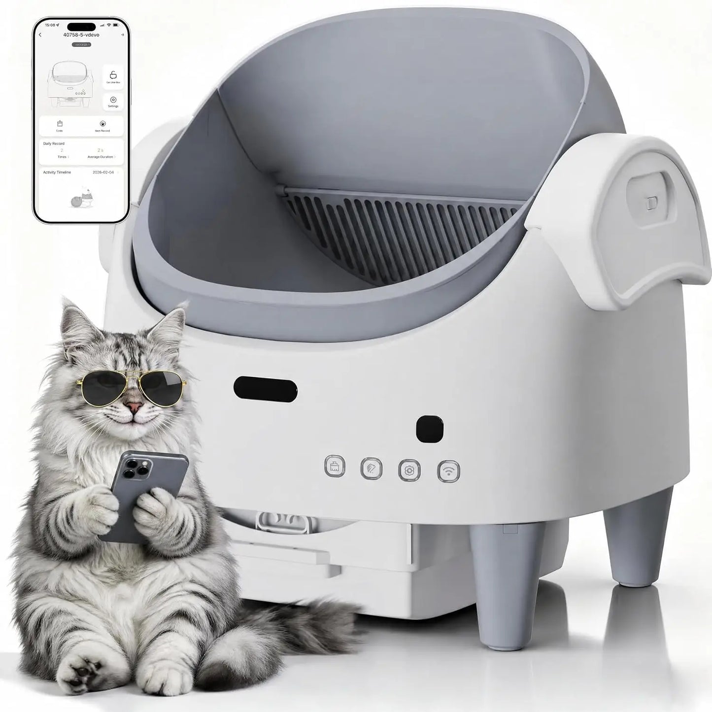Automatic Litter Box Self Cleaning, Open-Top Electric Cat Litter Box | Smart App Control, 15-Layer Safety Protection, Custom