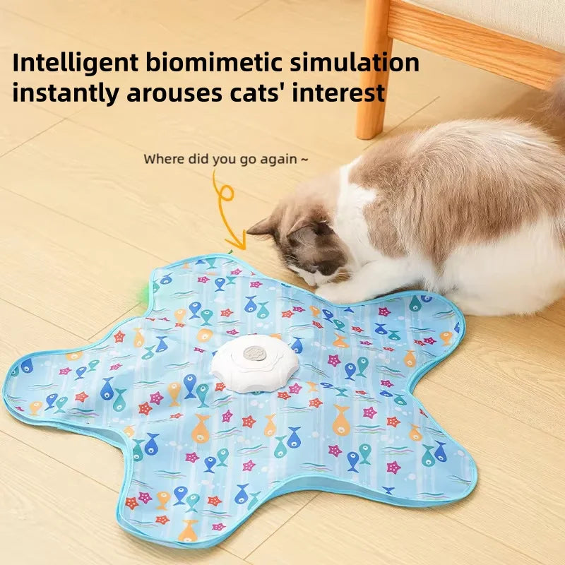Motion Activated Interactive Cat Toy Hide And Seek Squeaky Mouse Toy Concealed Feather Teaser Automatic Play Kitten