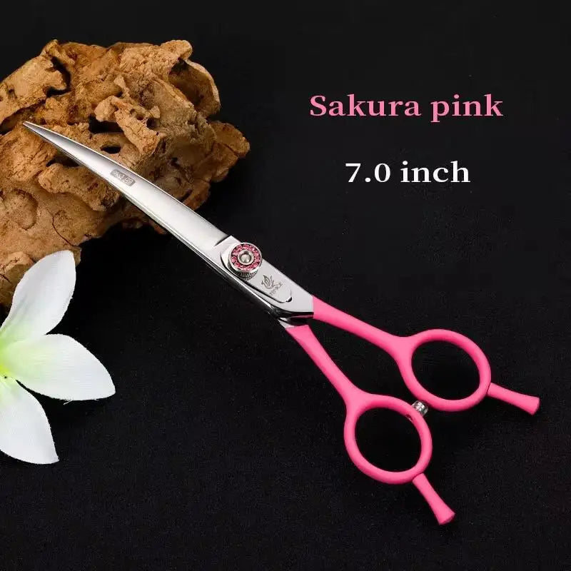 Fenice 7.0/7.5 inch Professional Pet Grooming Scissors,Curved Shears,Japan 440C ,Colorful Scissor,for Dog Hairdressing Groomer