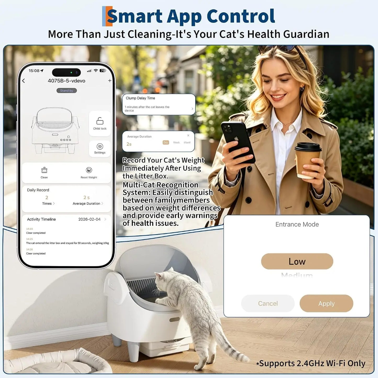 Automatic Litter Box Self Cleaning, Open-Top Electric Cat Litter Box | Smart App Control, 15-Layer Safety Protection, Custom