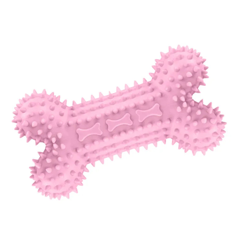Soft Dog Chew Toys Pink Rubber Bone Toy Durable Molars Training Ball Toy Chihuahua Yorkie Interactive Treat Toys Pet Supplies