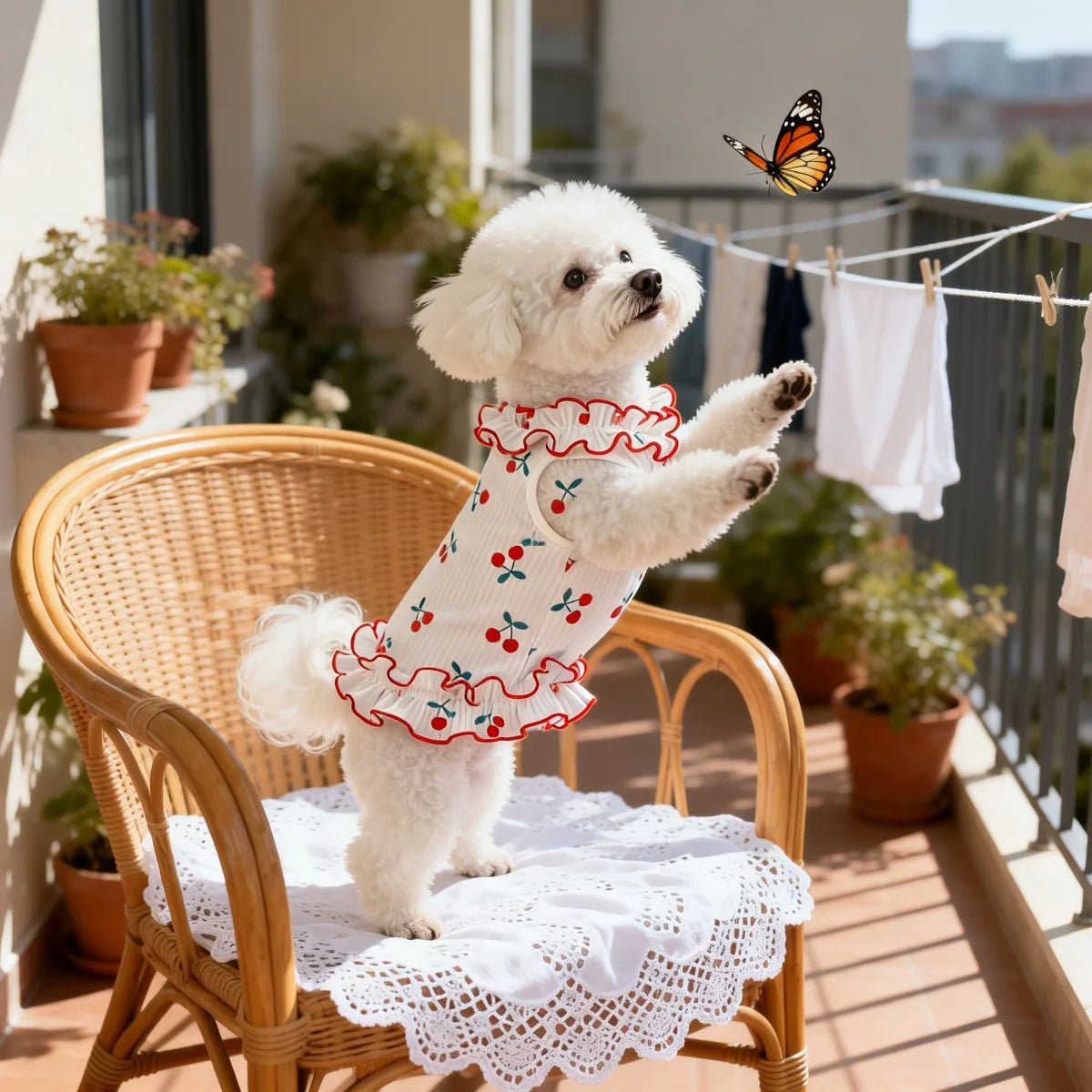 1PC Fashion Cute Cherry Ruffle Pet Dress for Small Dogs, Comfortable Anti-Static Dog Skirt Summer Clothes