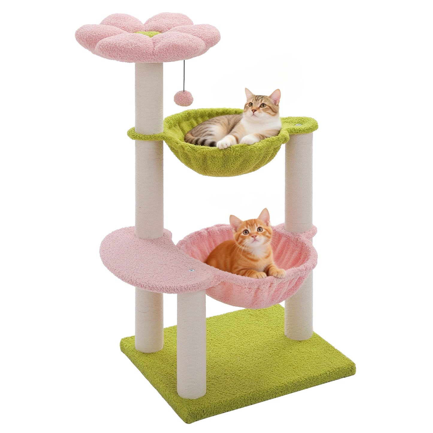 Flower Cat Tree with 2 Cozy Hammocks Sisal Scratching Posts Soft Top Perch Small Cat Tower for Indoor Kitty Cat Furniture Cat Toys