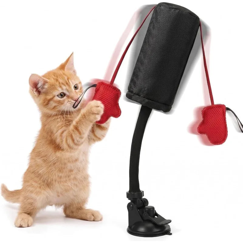 Paw Punch Cat Boxing Toy Cat Punching Bag with Boxing Gloves-Interactive Exercise Toy Indoor Play Durable Suction Cup Activity