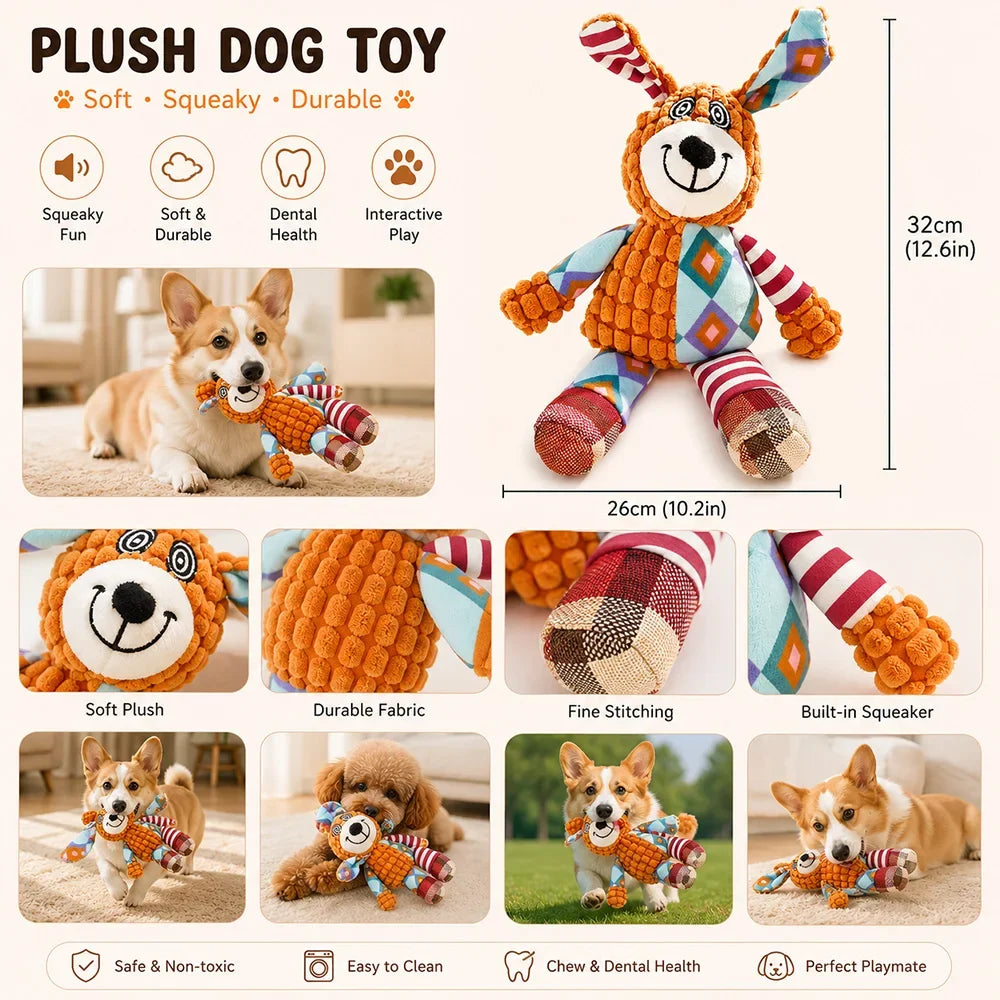 Pet Plush Toy with Squeaker Cat Dog Puzzle Toy Soft Durable Companion Teeth Cleaning Chew Toy Chew Resistant Design