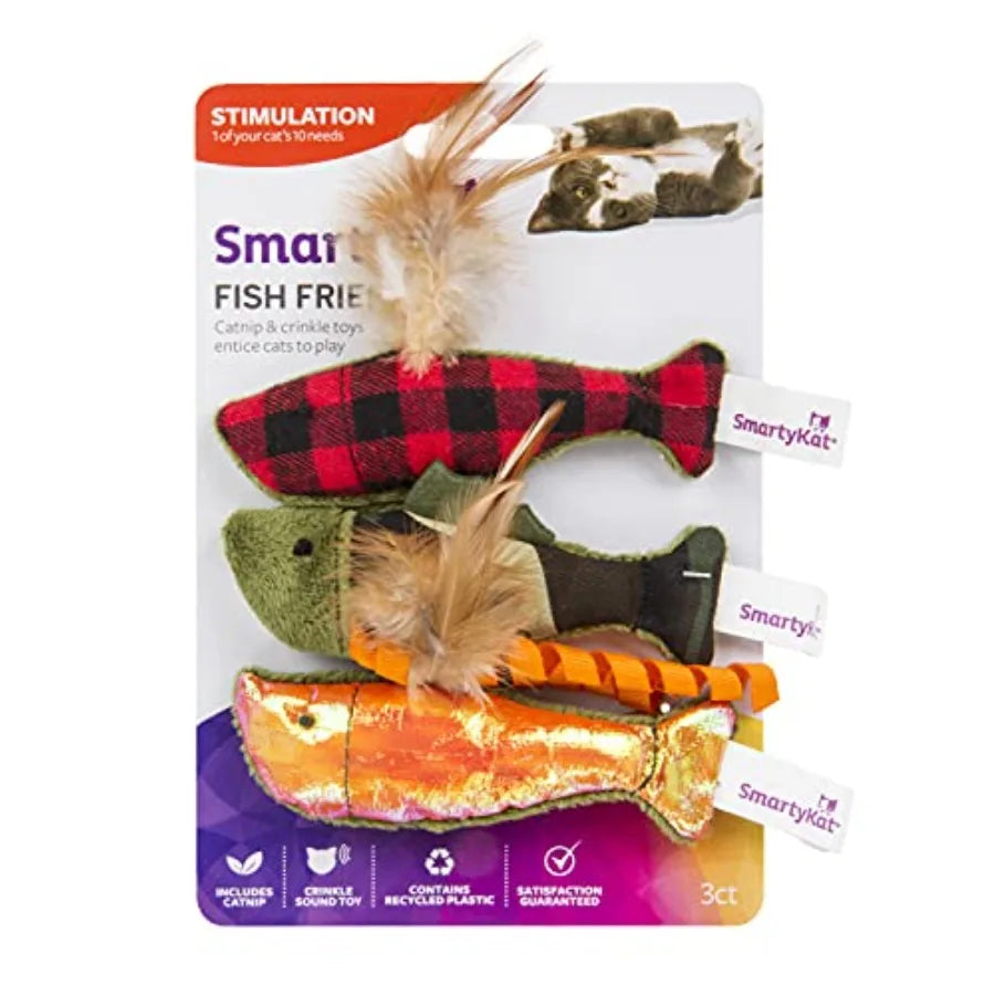 3 Count Fish Friends Crinkle Catnip Cat Toys - Multi Color 3 Count