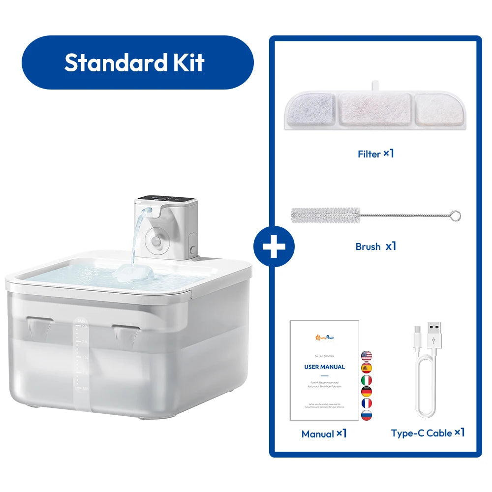 DownyPaws 2.5L Wireless Cat Water Fountain Battery Operated Automatic Pet Water Fountain with Motion Sensor Dog Water Dispenser