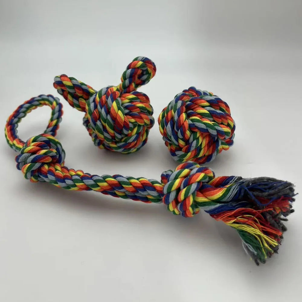 1Set Pet Toy Dog Woven Toys Cartoon Training Teething Pet Rope Dog Rope Knot Grinding Teeth Hand  Chew Toys Rope Toy