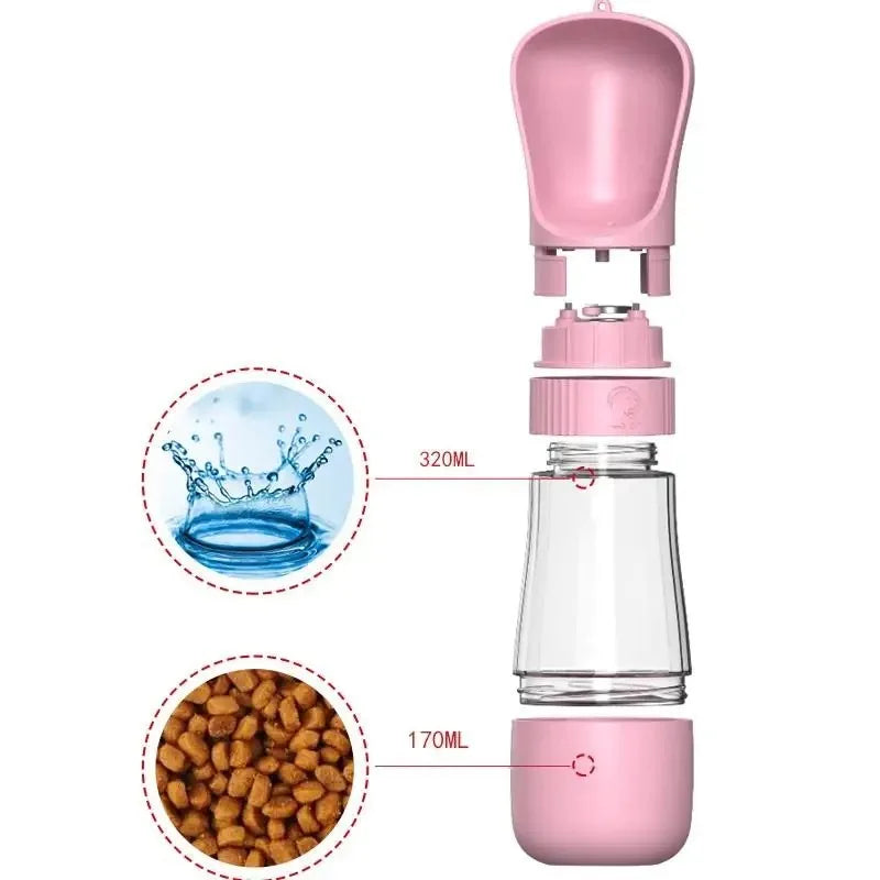 320ML Portable Dog Water Bottle With Food Container Travel 2 in 1 Pet Water Dispenser For Small Large Dogs Cat Labrador Drinking Bowls