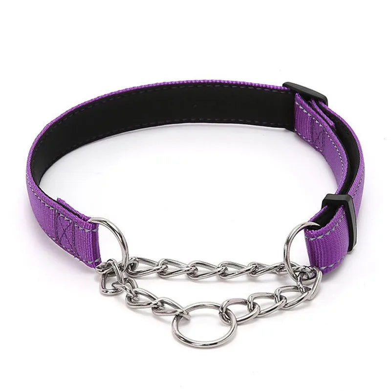 Stainless Steel Chain Martingale Collar Adjustable Dog Chain Reflective Nylon Fabric Pet Collars For Small Medium Large Dogs