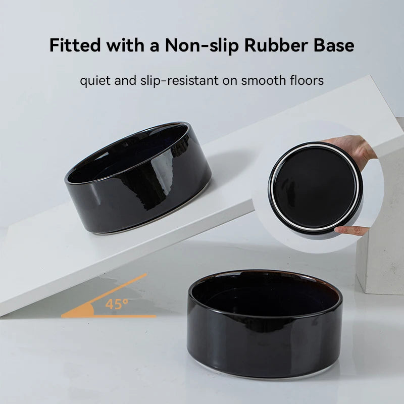1800ml Large Ceramic Pet Bowls with Wooden Stand – Double Elevated Raised Big Dog Feeding Dishes Non Slip Cat Bowls