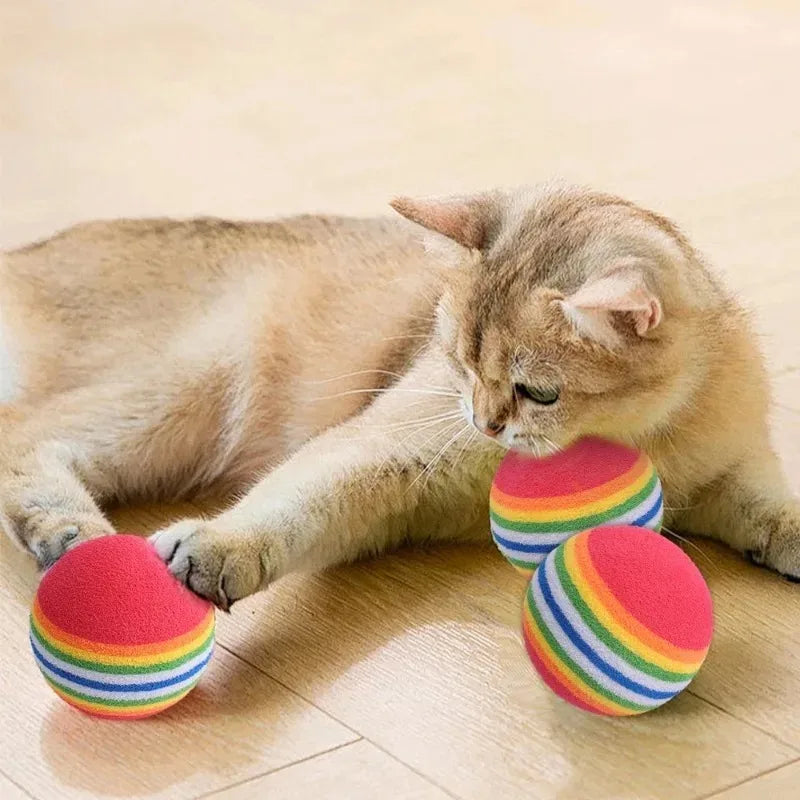 Rainbow EVA Cat Toys Ball Interactive Cat Dog Play Chewing Rattle Scratch Ball Elastic Bite-Resistant Foam Ball Home Pet Product