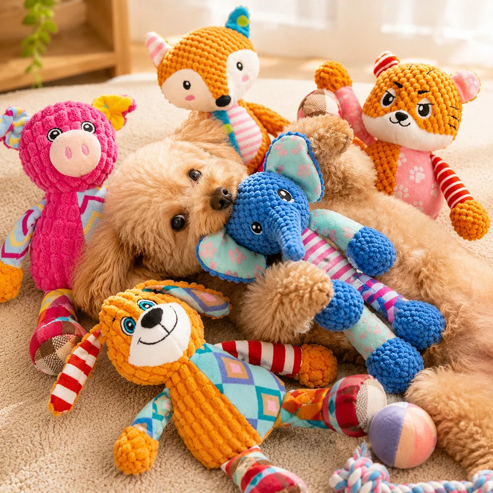 Pet Plush Toy with Squeaker Cat Dog Puzzle Toy Soft Durable Companion Teeth Cleaning Chew Toy Chew Resistant Design