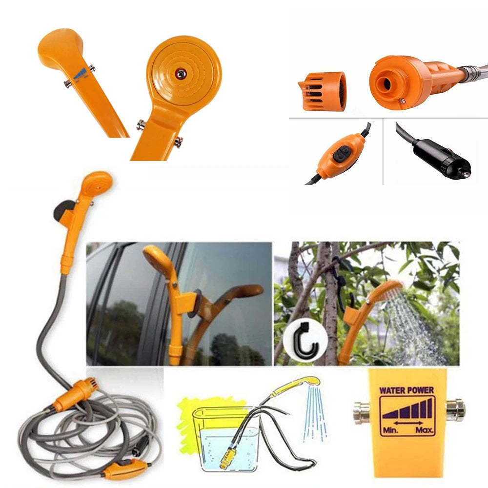 Portable Camping Shower 12V Pump Hiking Travel Outdoor Electric Bath Show with 20L Bucket Plant Watering Car Washer Pet Cleaning