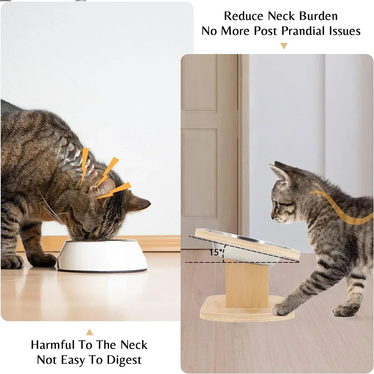 Elevated Cat Dog Bowls 15 degrees Tilted Raised Cat Food Water Bowls Pet Bowls for Cats & Small Dog Wooden Dog Bowl Pet Supplies