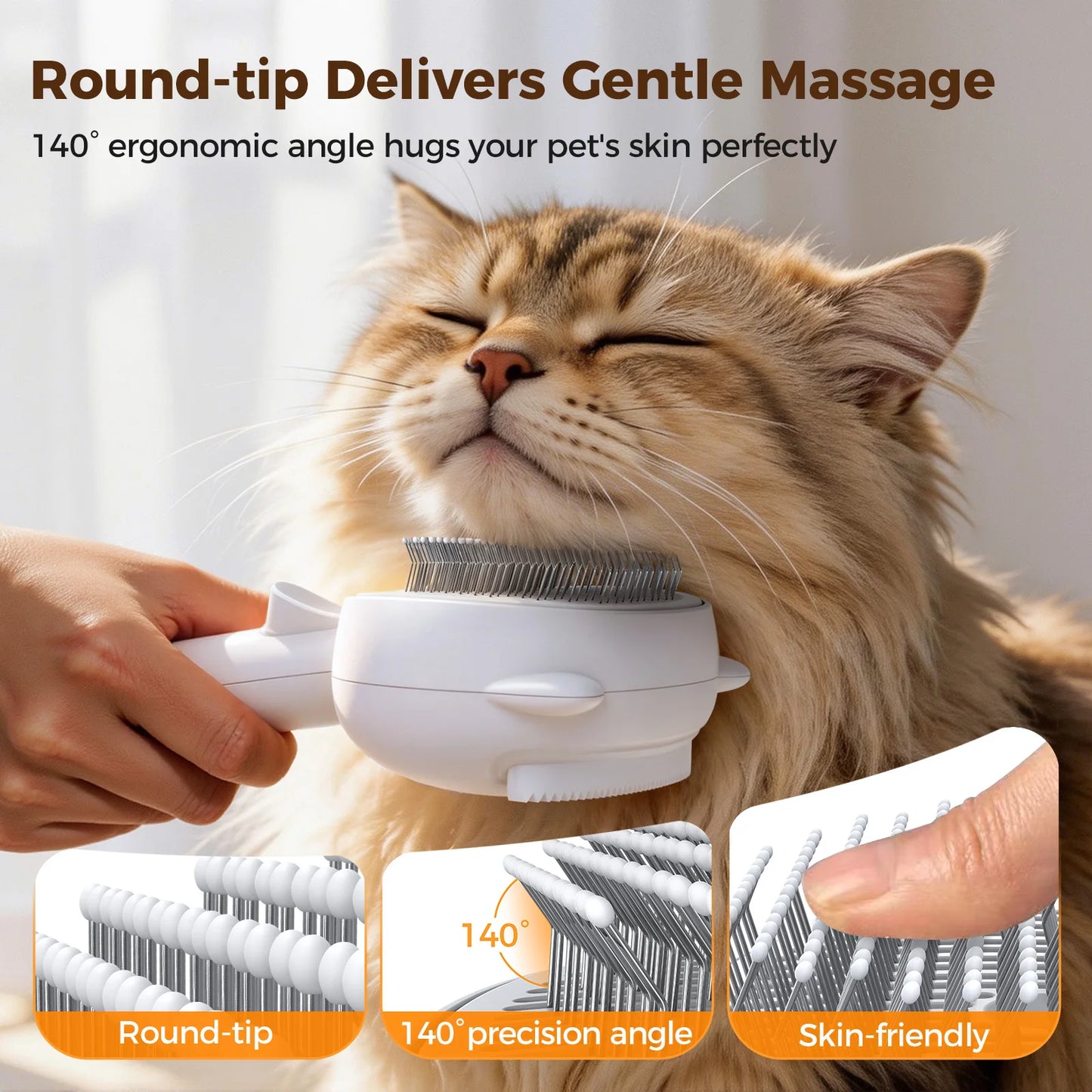 Self Cleaning Shedding Steam Cat Brush, Silicone Scraper Included Dog Brush, primecat, Cat Brushes for Shedding, USB Rechargeable, for Grooming & Haired Pets, Dogs & Cats, White