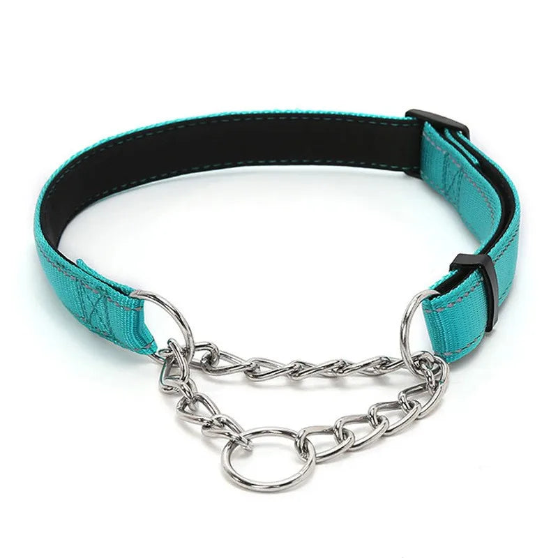 Stainless Steel Chain Martingale Collar Adjustable Dog Chain Reflective Nylon Fabric Pet Collars For Small Medium Large Dogs
