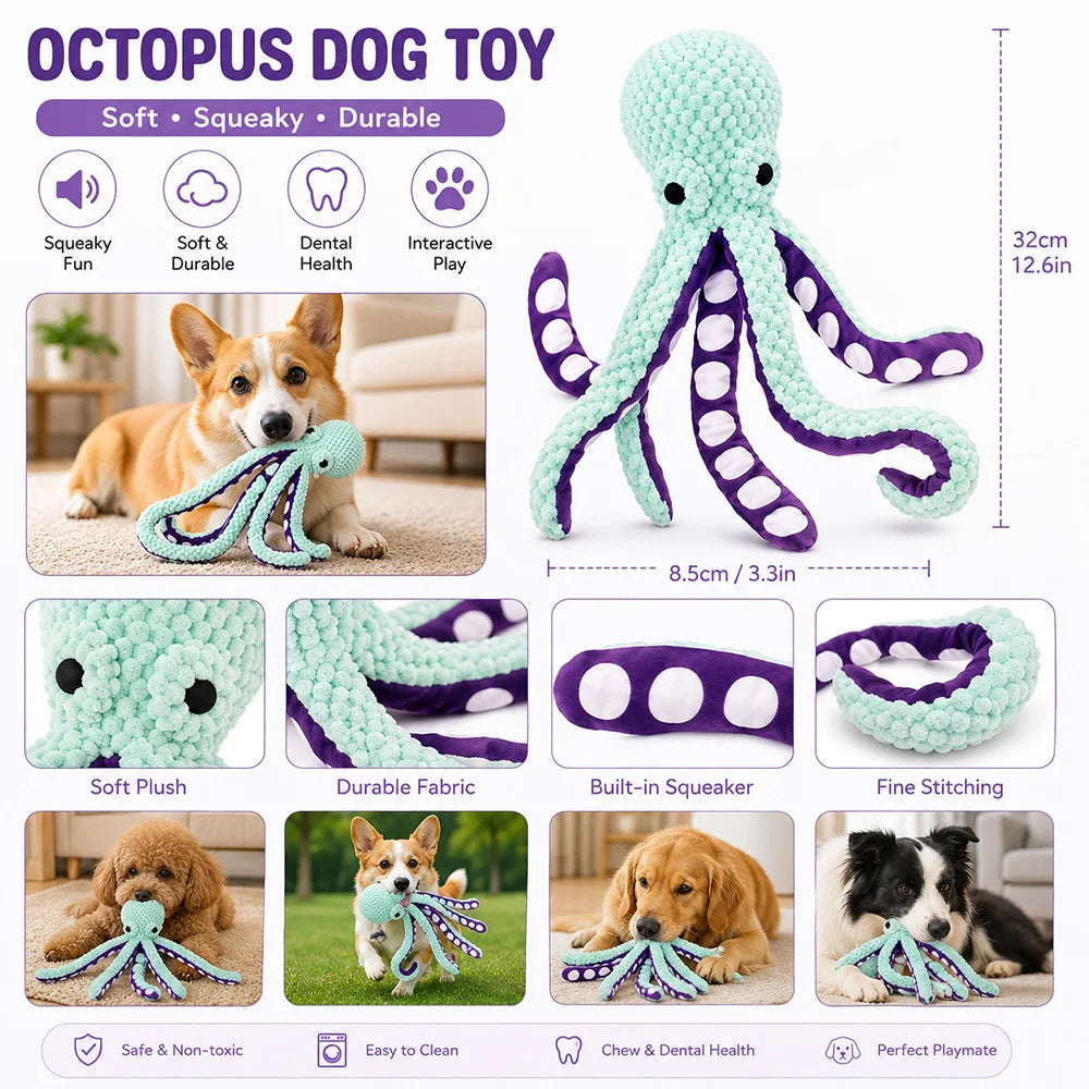Pet Plush Toy with Squeaker Cat Dog Puzzle Toy Soft Durable Companion Teeth Cleaning Chew Toy Chew Resistant Design