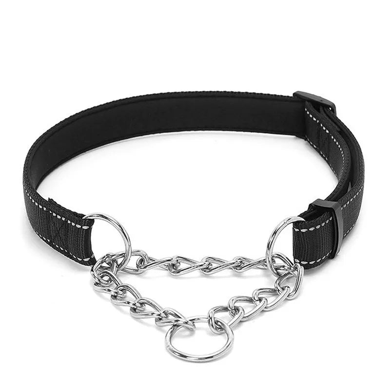 Stainless Steel Chain Martingale Collar Adjustable Dog Chain Reflective Nylon Fabric Pet Collars For Small Medium Large Dogs