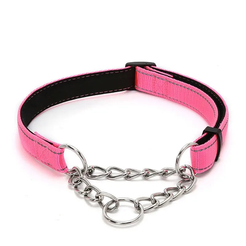 Stainless Steel Chain Martingale Collar Adjustable Dog Chain Reflective Nylon Fabric Pet Collars For Small Medium Large Dogs
