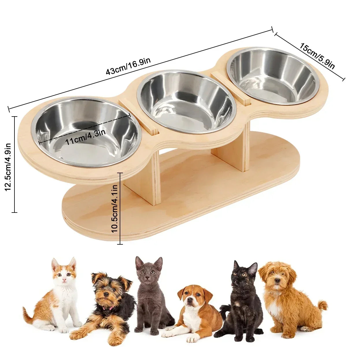 Elevated Cat Dog Bowls 15 degrees Tilted Raised Cat Food Water Bowls Pet Bowls for Cats & Small Dog Wooden Dog Bowl Pet Supplies